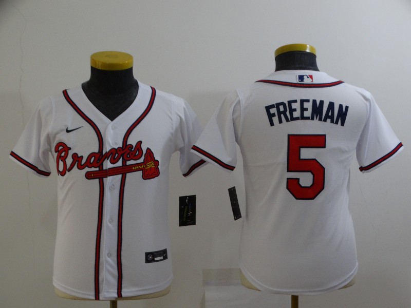 2021 youth Atlanta Braves 5 Freeman white game MLB Jersey